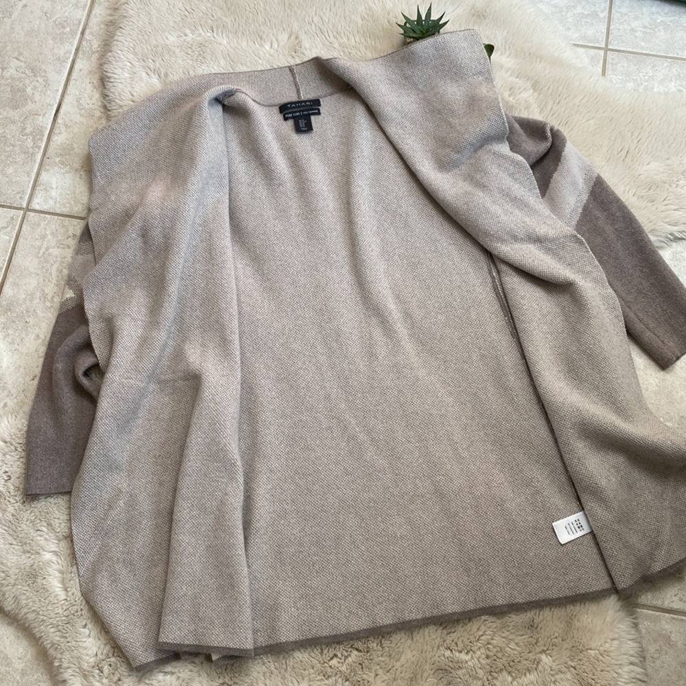 Tahari Cashmere Cardigan Color Block Tan Cream Si… - image 3